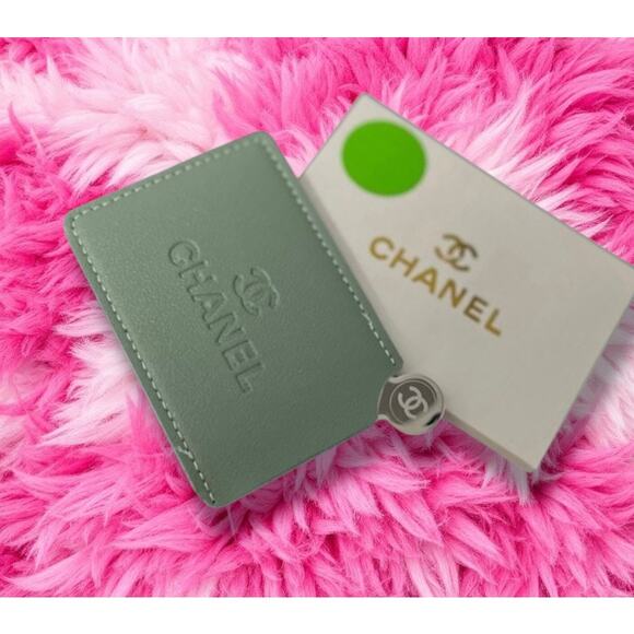 New With Box Gray Green Elegant Embossed Chanel Card Holder/Mirror - Picture 1 of 3